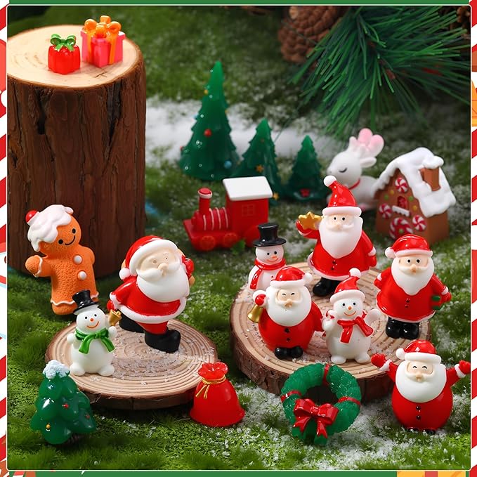 39PCS Christmas Miniature Figurines, Mini Resin Figurines to Hide Small Resin Santa Claus Snowman Xmas Trees Animals for Xmas Goodie Bag Mini Presents for Crafts