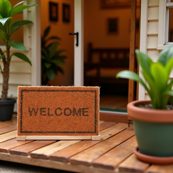 1Pc Brown 1/12 Miniature Welcome Mats Carpets Doormat Dollhouse Decoration Accessories, Vintage Mini Welcome Floor Mat Pad Floor Rug Cover Blankets