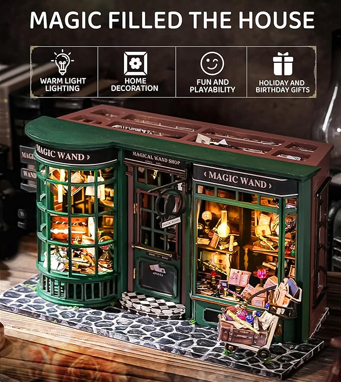 Spilay DIY Miniature Dollhouse Wooden Furniture Kit,Handmade Mini Modern Model Plus with Dust Cover & LED,1:24 Scale Creative Doll House for Lover Friend Gift (Magic House)