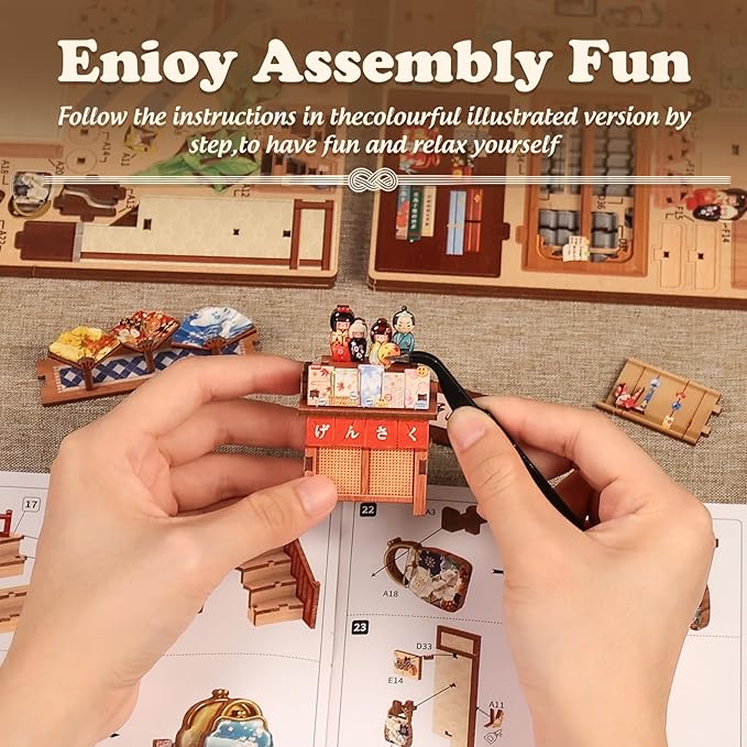 Cutefun Book Nook Kit - DIY Miniature House Kit for Adults, Teens and Beginners, Japanese Booknook Tiny House Bookshelf Decor 3D Wooden Puzzles, Gifts for Friends & Family (Folding Fan Shop)