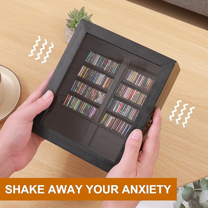 Anxiety Bookshelf, Mini Books Display for Stress Relief, Small Decorative Miniature Library for Book Lovers,Family and Friend Gift (Black)
