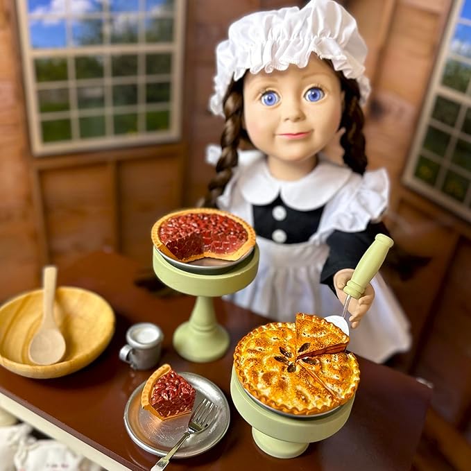 THE QUEEN'S TREASURES 18 Inch Doll Bakery Food Accessories, Yummy Pecan and Apple Pies with 2 Slices, 2 Metal Pie Pans, 2 Cake Stands. Compatible with American Girl