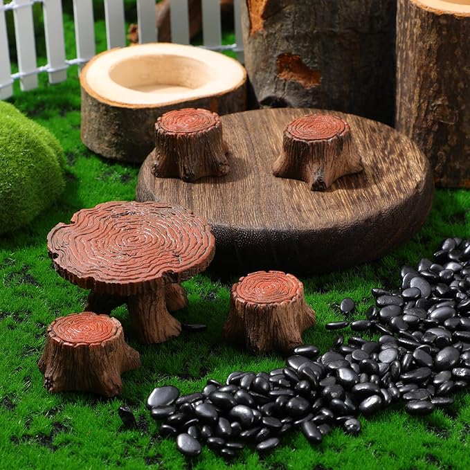 5 Pcs Fairy Garden Accessories Miniature Table and Chairs Set Micro Landscape Decoration Mini Resin Village Furniture Ornaments Kit for DIY Craft Gift Dollhouse Succulents Home Outdoor Decoration