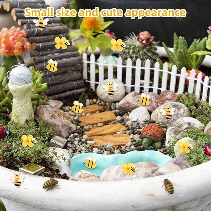 210pcs Mini Bees Figures, 3 Styles Miniature Resin Yellow Bees Tiny Resin Animals for Crafts Dollhouse Fairy Garden Micro Landscape Garden Decor