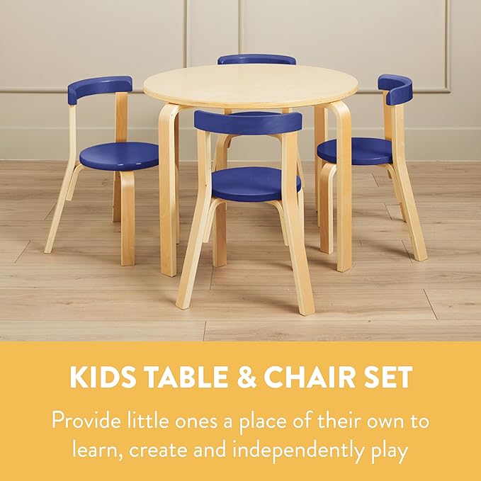 Bentwood Kids Table and Chairs Set, Kids Furniture, Blue, 5-Piece