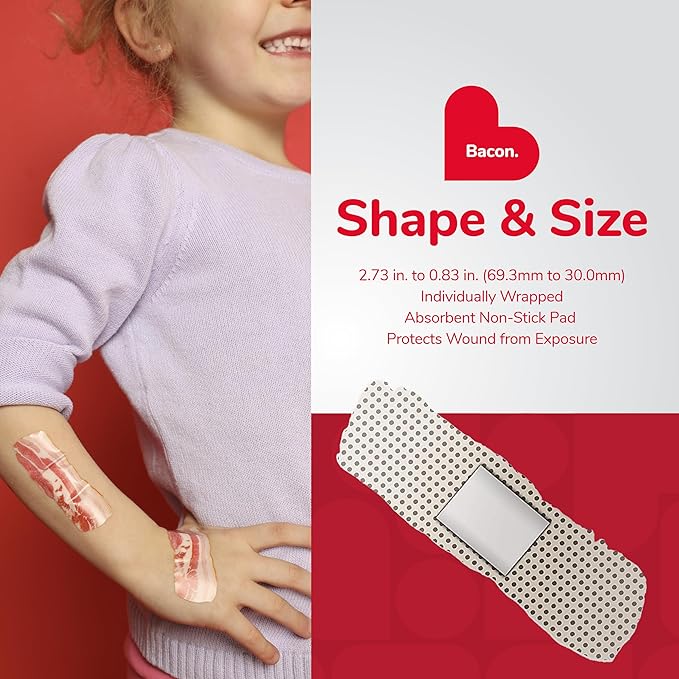 BioSwiss Bandages, Bacon Shaped Self Adhesive Bandage Set, Latex Free, Sterile Wound Care, 50 Count