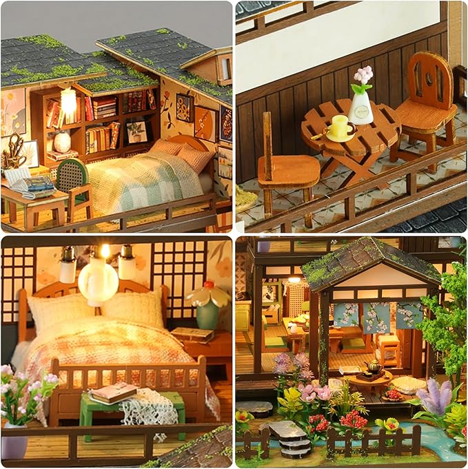 DIY Miniature House Kit - Wooden Dollhouse Miniature Kit - Mini House Building Kit for Adults - Villa Tiny Model DIY Adult Crafts, Spring Courtyard Miniature Kit, Unique Gift for Families, Friends