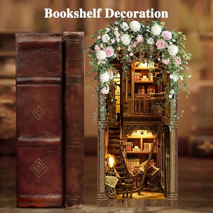Book Nooks for Adults, DIY Miniature Dollhouse Book Nook Kit, Model Kits Craft Kits for Adults, 3D Wooden Puzzle Book Nook Craft Bookshelf Decor, Adult Craft Kits Gift with Led Light
