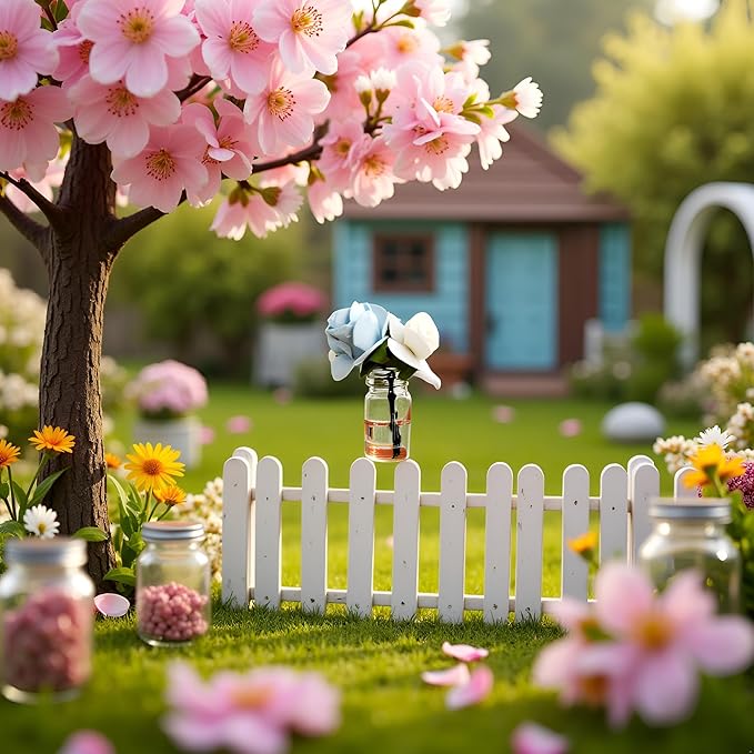 Mini Dollhouse Miniature Vase Micro Landscape Colorful Flower Glass Bottle Miniature Decoration for 1:12 Scale Dollhouse Scene Props Décor Accessoriesecor (White and Blue)