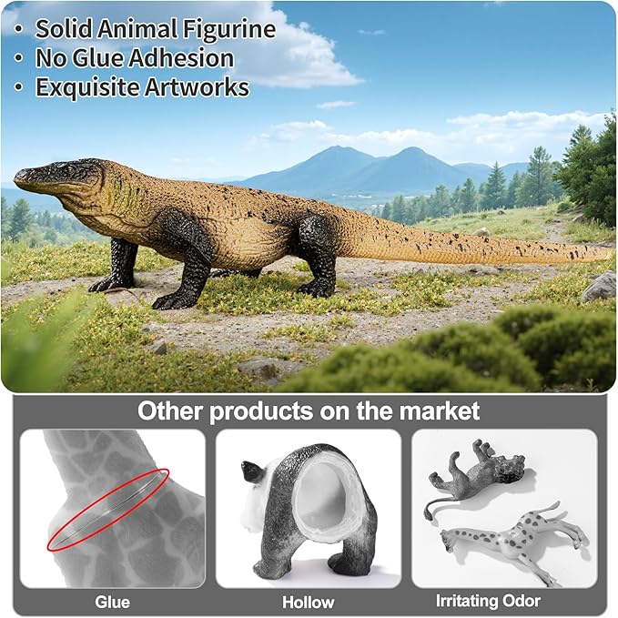 4PCS Komodo Dragon Lizard Animal Figurines Toys,Realistic Plastic Lizard Toys Realistic Reptile Figures, Educational Toy for Boys,Girls, and Kids