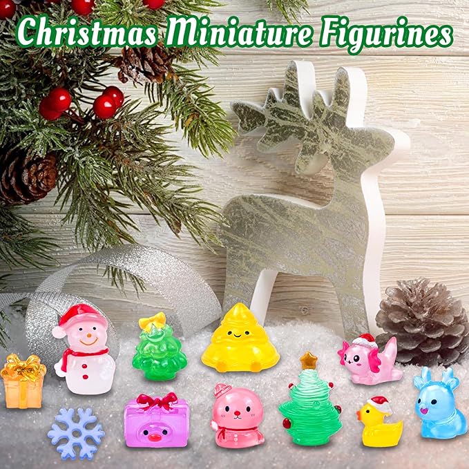 52 Pcs Luminous Mini Christmas Figurines Glow in The Dark Tiny Little Resin Snowman Miniature Figures for Xmas Holiday Crafts Garden Micro Landscape Party Home Table Decor
