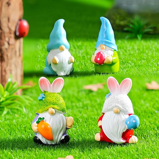4 Pack Miniature Fairy Garden Figures - Resin Gnome Decor, Cute Fairy Garden Accessories, DIY Mini Plants Decor, Fairy House Accessories Set