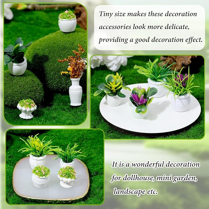 12 Pcs Miniature Dollhouse Plants Accessories for Doll House Tiny Fake Greenery Bonsai Ornament Crafts, Mini Artificial Plants, Dollhouse Plant for Doll House Decoration and DIY