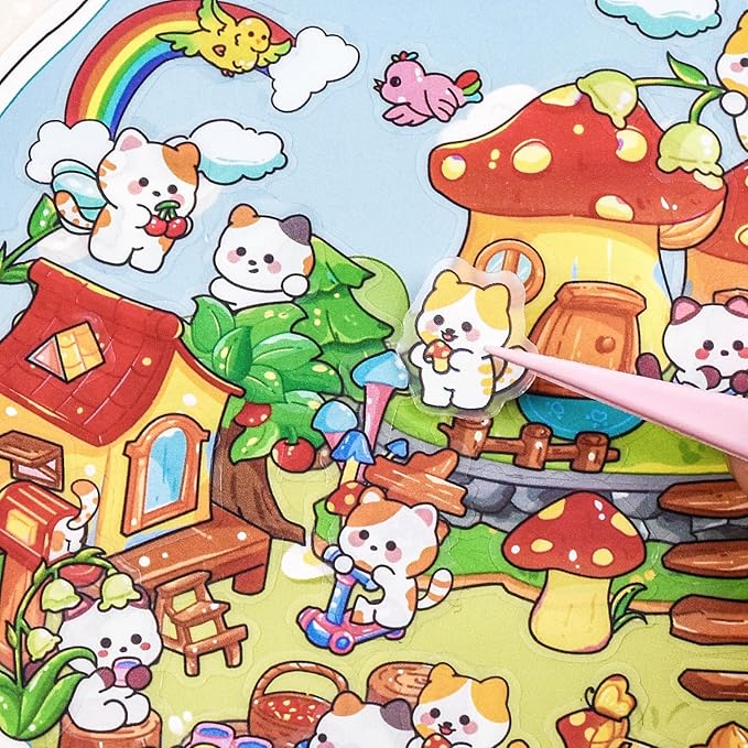 24 Sets 3D Scene Sticker Therapy Fun Cartoon Make Your Own Room Shop Scenes DIY House Stickers for Kids Cartoon Animal Relief Stress Own