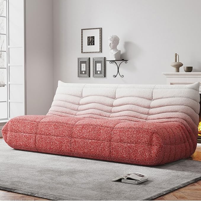 Bean Bag Chairs for Adults, BeanBag Reading Chair Memory Foam Couch 3-Seater, Floor Chair Soft Teddy Material, Comfy Reading Nook Chairs for Bedroom Living Room Office (Pink White)