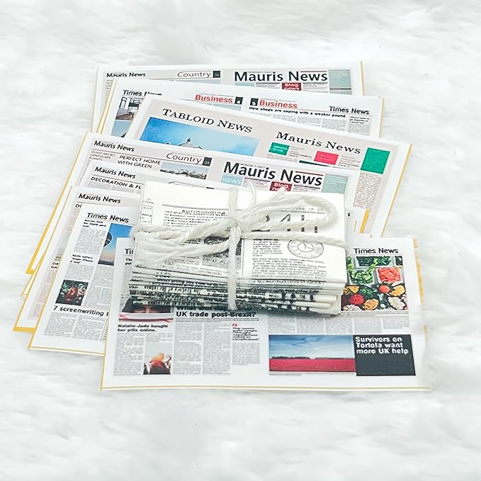 2pcs 1:12 Scale Miniature Newspapers Set - 9 Color Mini Newspapers and Bundle of Vintage Mini Newspapers for Dollhouse DIY Accessories