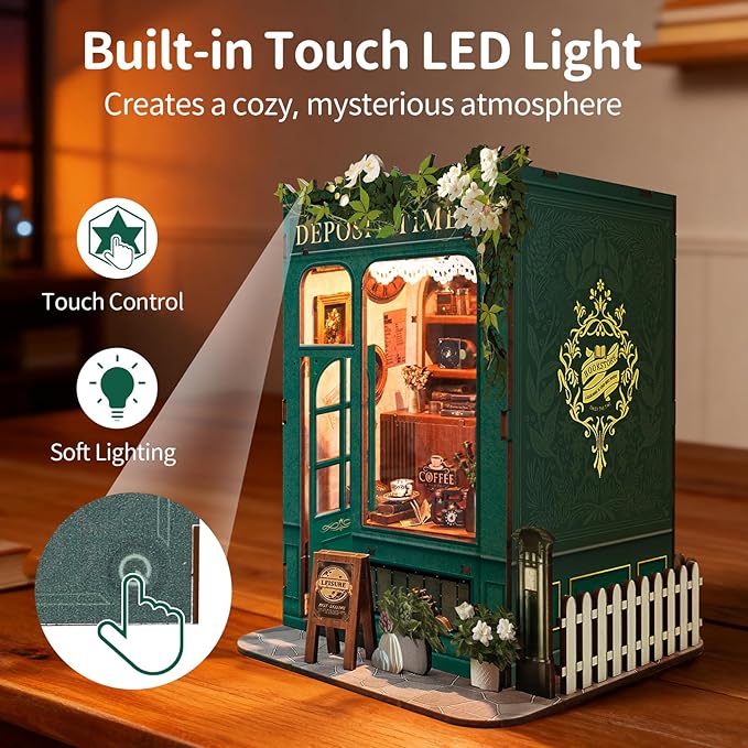 BELEEV Book Nook Kit, DIY Miniature Dollhouse Kit, 3D Wooden Puzzle for Adult and Teens, Booknook Bookshelf Decor Craft with LED Light, Gifts for Women Teens and Puzzle Lovers - Moments in Time