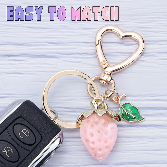Wikavanli Cute Strawberry Keychain,Bag Charms,Kawaii Heart Flower Daisy Key chains Accessories Decor for Women Girls Purse
