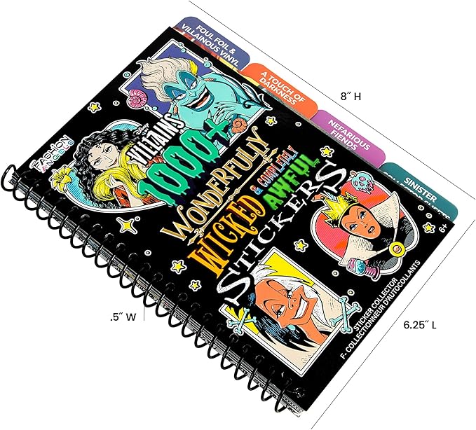 Fashion Angels Disney Villains 1000+ Tabbed Sticker Book, Includes Foil & Vinyl Stickers, Collector Sheets & More, Craft, Decorate & Personalize for Kids
