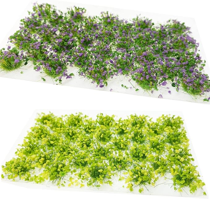 Cayway 128 PCS Miniature Colorful Flower Cluster, 4 Color Static Grass Tuft Model Grass Tufts Flower Vegetation Groups Static Grass Tufts for DIY Model Train Landscape Railroad Scenery