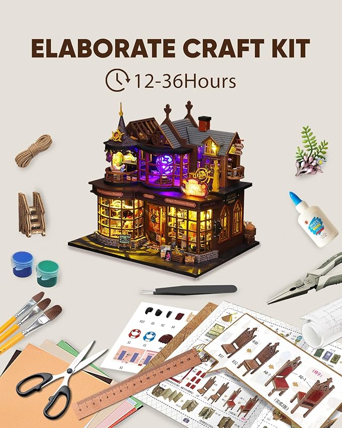 DIY Miniature House Kit, DIY Dollhouse Kit for Adults to Build, Mini House Kit with LED, Mayberry Street Miniatures, Ideal Gifts for Birthday, Halloween Christmas(Magic Treasure House)