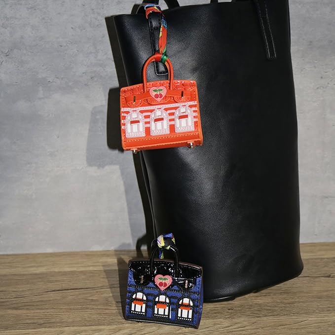 Buyborgood 2 PCS Women Mini Backpack Keychain Accessories Key Pouch Holder Coin Purse Bag Charm Wallet (Blue + Orange)