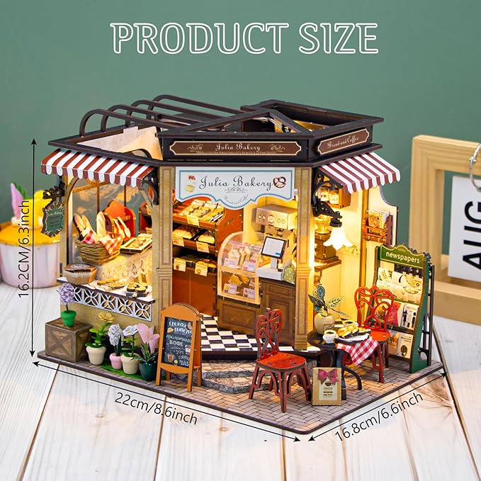 DIY Miniature House Kit, Dollhouse Kit with LED Light, Mini House Building Kits for for Adult to Building, Christmas Home Decorations Gifts for Family and Friends, Bakery