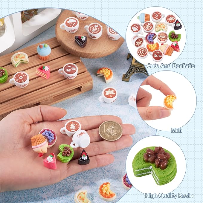 Pandahall 32Pcs Mini White Coffee Cups Cakes Dessert Miniature Food Set 1:12 Miniature Dollhouse Accessories for DIY Miniature Kitchen, Micro Landscape Decor, Party Favors