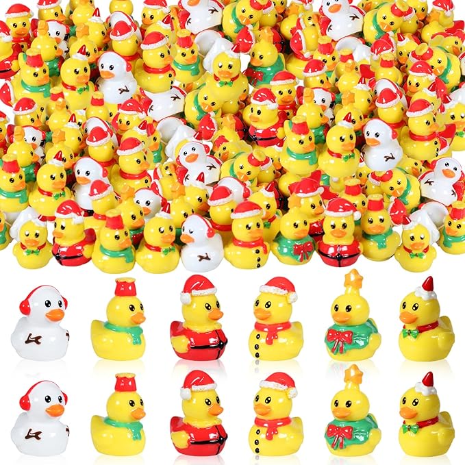 54 PCS Tiny Ducks Mini Resin Christmas Ducks Miniature Colorful Figures Ornament for Xmas, Craft, Dollhouse, Slime, Home Decorations (Christmas 2)