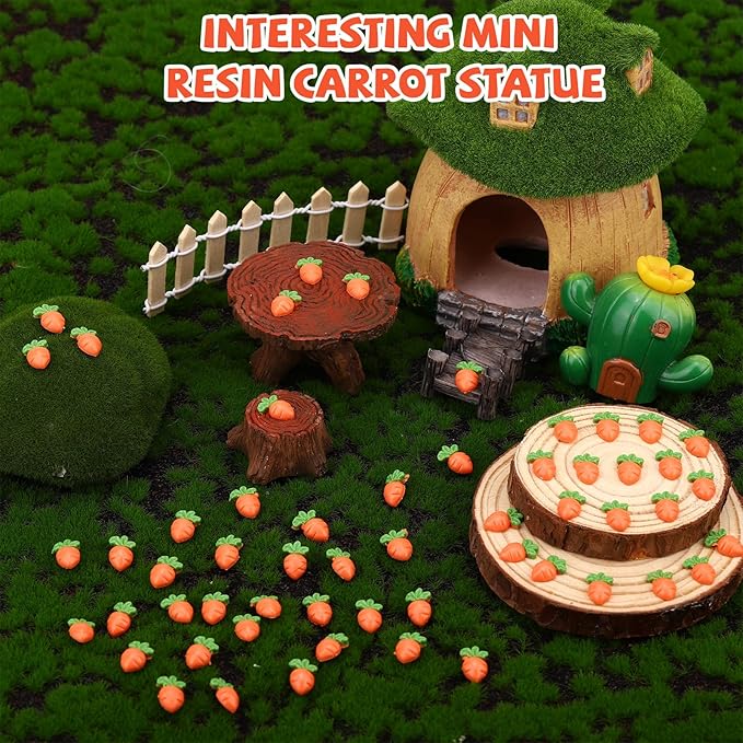 210pcs Mini Carrots, Resin Mini Easter Carrot Decor for Crafts Small Tiny Resin Decoration Supplies Easter Ornaments Home Office Micro Landscaping Party Decorations