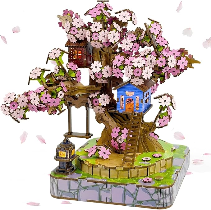 Sakura Tree House DIY Miniature Kit, 3D Wooden Puzzle Japanese Cherry Blossom Model, Bonsai Craft Building Set for Adults,Craft Kits for Adults,Unique Home Decor Gift for Family & Friends