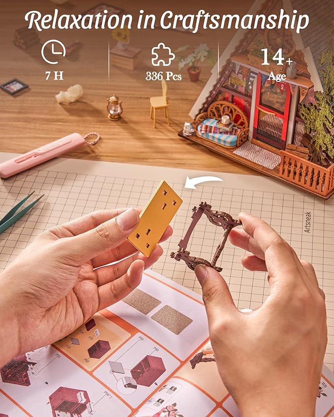Rolife DIY Miniature House Kit A-Frame Cabin, 3D Wooden Puzzle Tiny House with Openable Skylight for Teens & Adults, Cozy Forest Cabin Décor, Creative Gift for Birthday & Holidays