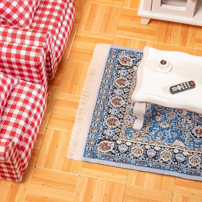 SAMCAMI Dollhouse Accessories Woven Carpet, 1/12 Scale Doll House Accessories and Furniture, Dollhouse Miniature Area Rugs 6” x 3.8”, 3 Pieces (No.1)