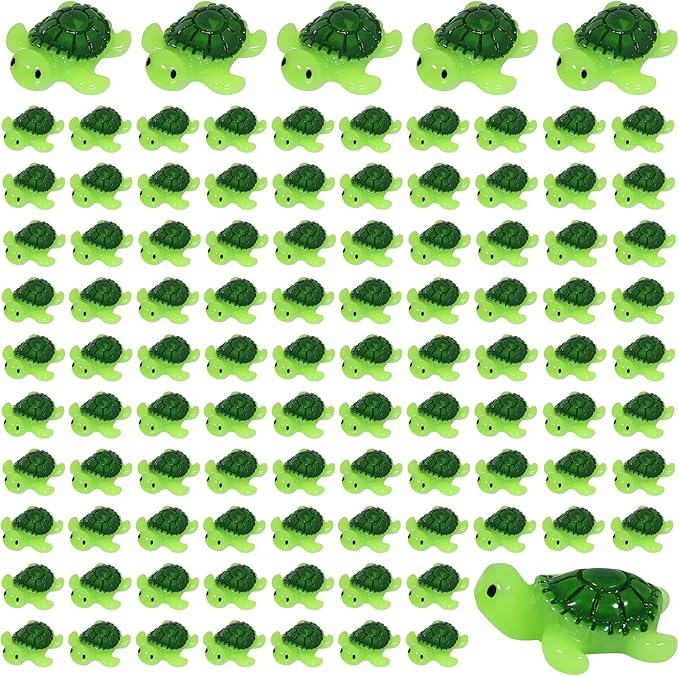Darovly 100 Pcs Mini Resin Turtles, Green Turtle Figurines, Tiny Miniature Figurines Turtles to Hide, Bulk Small Resin Animals for Landscape Decor Fish Tank Aquarium or Gift