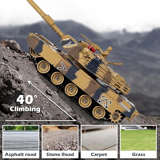 1/24 RC Battle Tank Set, Remote Control US M1A2 Abrams and Chinese Type 99 Model Tank That Shoots for Kids and Adults, 2.4G Army Toy for Boys Age 6+ Year Old with Sound, Lights and Smoke