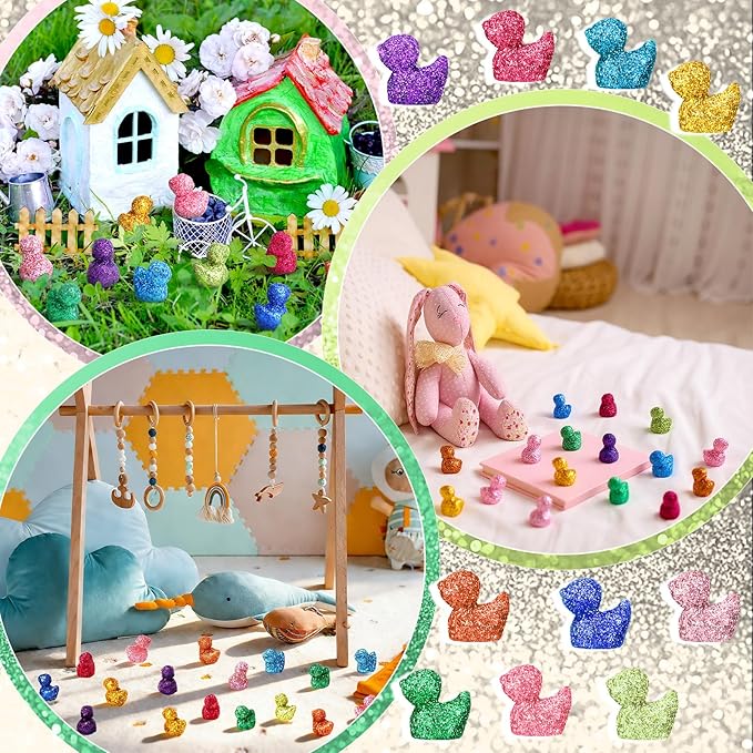 Yaocom Vivid Glitter Mini Duck Statue Golden Duck Figurines Micro Garden Landscape Dollhouse Cake Decoration Potted Plants DIY Craft Charms for Party Christmas Thanksgiving Gift