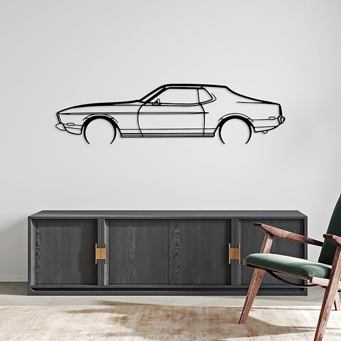 DecoSoul Mustang Metal Car Wall Art, Sports Car, Automotive Silhouette Line Decoration, Minimalist Sculpture for Garage, Indoor Outdoor Wall Hanging, Gift for Boyfriend (Black - 40 x 11” inch)