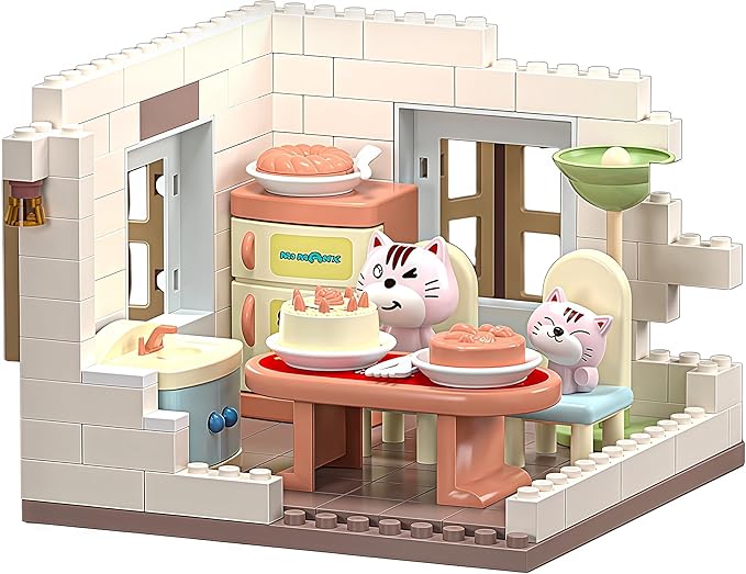 kvlidvo Koko's Cat Town DIY Miniature House Kit,Tiny House Dining Room Building Kits,Purrfect Dollhouse with 259PCS,Gift for Cat Lovers Teens Kids Ages 3+