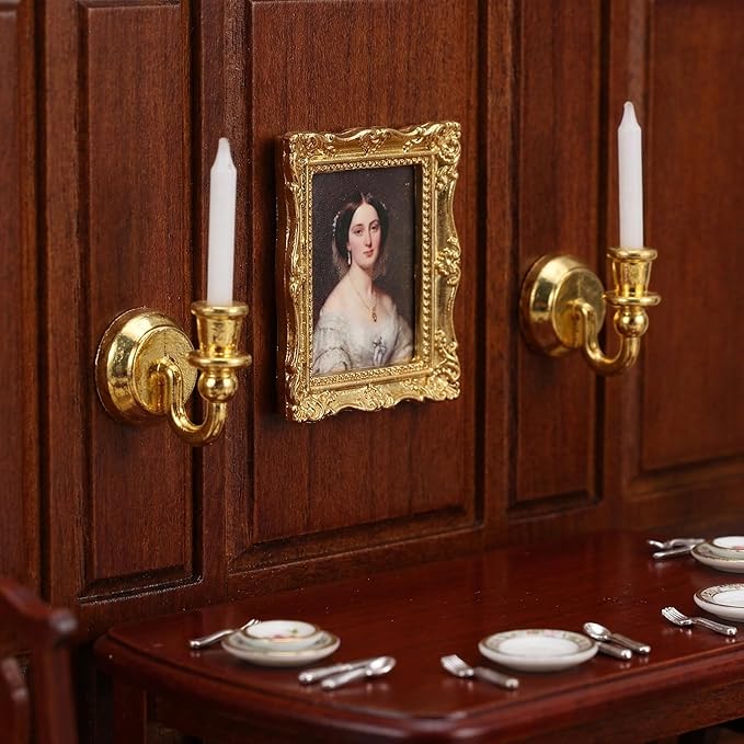 TOYANDONA 1 Pair Dollhouse Wall Light Doll House Dolls Candle Decor Home Decorations Miniature Candle Accessories Household Doll House Furniture Dolls for Dollhouse Golden Ferroalloy