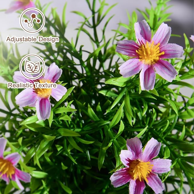Yarmare 3 Pack Small Fake Plants Artificial Potted Flowers for Indoor Mini Faux Plants with Flowers Greenery for Home Decor Living Room Bathroom Bedroom Office Table Shelf (White+Pink+Purple)