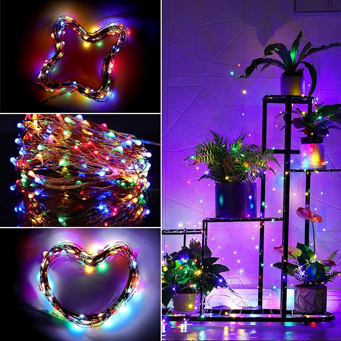 Ariceleo Led Fairy Lights Battery Operated, 1 Pack Mini Battery Powered Copper Wire Starry Fairy Lights for Bedroom, Christmas, Parties, Wedding, Centerpiece, Decoration (5m/16ft Multi-Colored)
