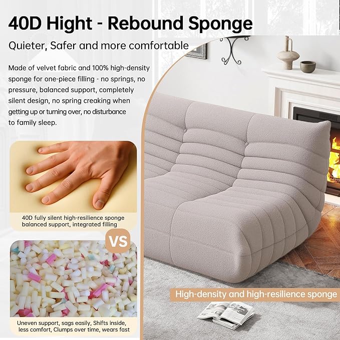 Bean Bag Chairs for Adults, Memory Foam Couch Loveseat Sofa Chair, Soft Teddy Material Cozy Comfy Reading Nook Chairs, Floor Chair for Living Room Bedroom Office(Grey)