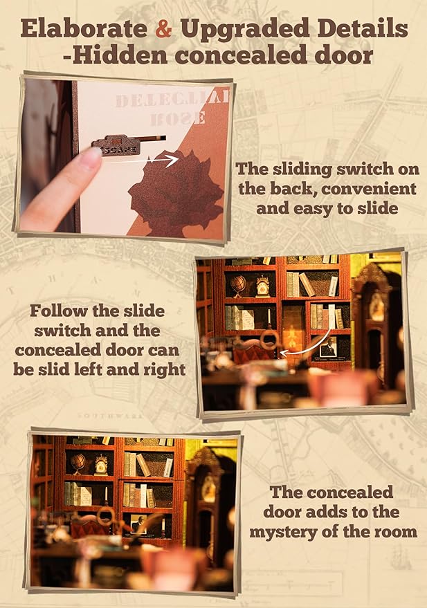 CUTEBEE Book Nook Kit - DIY Miniature House Dollhouse Kit for Adult and Teens, Booknook Bookshelf Decor Alley Model Build with LED Light, Gifts for Family and Friends