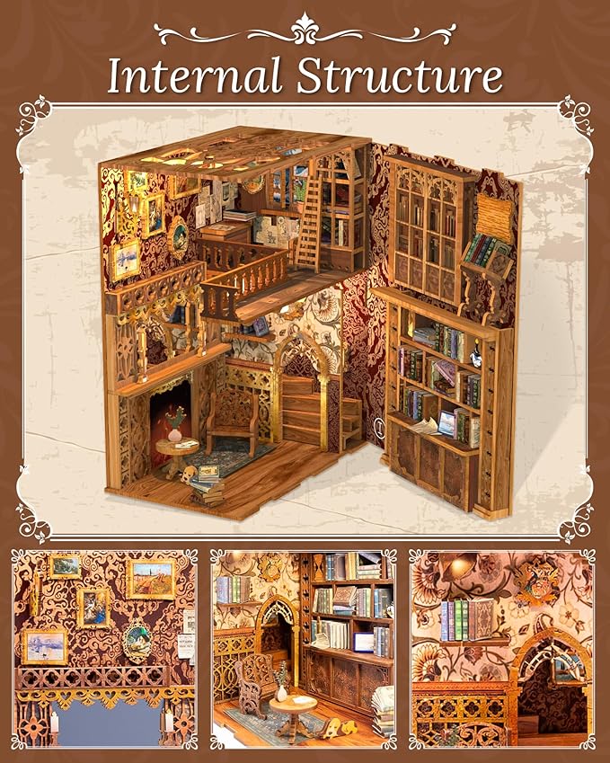 CUTEBEE Book Nook Kit - DIY Miniature House Dollhouse Kit for Adults and Teens, Booknook Tiny House Bookshelf Decor 3D Wooden Puzzle, Gifts for Family, Friends Eternal Bookstore