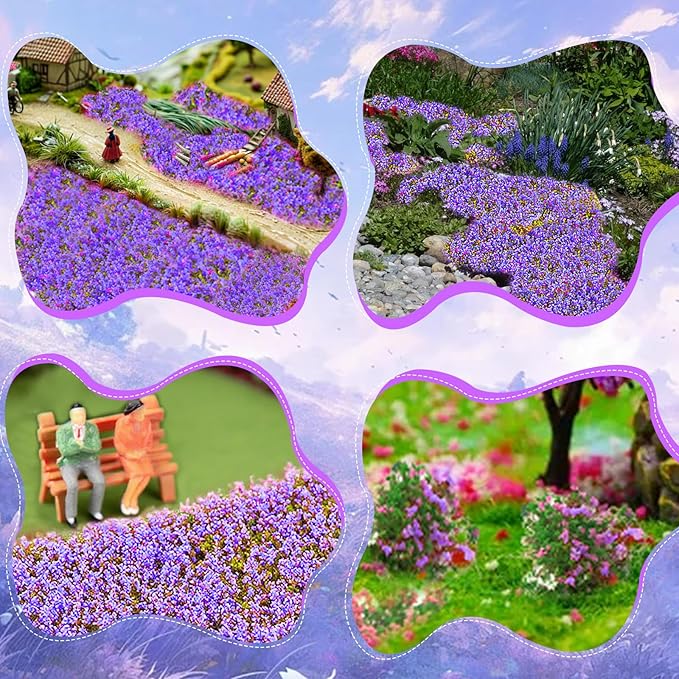 Warmtree Hand Torn Model Grass Tufts Flower Cluster for Miniature Scenery Applicable for N & HO Scale for Train Layouts,Diorama Supplies,and Architectural Models (Purple)