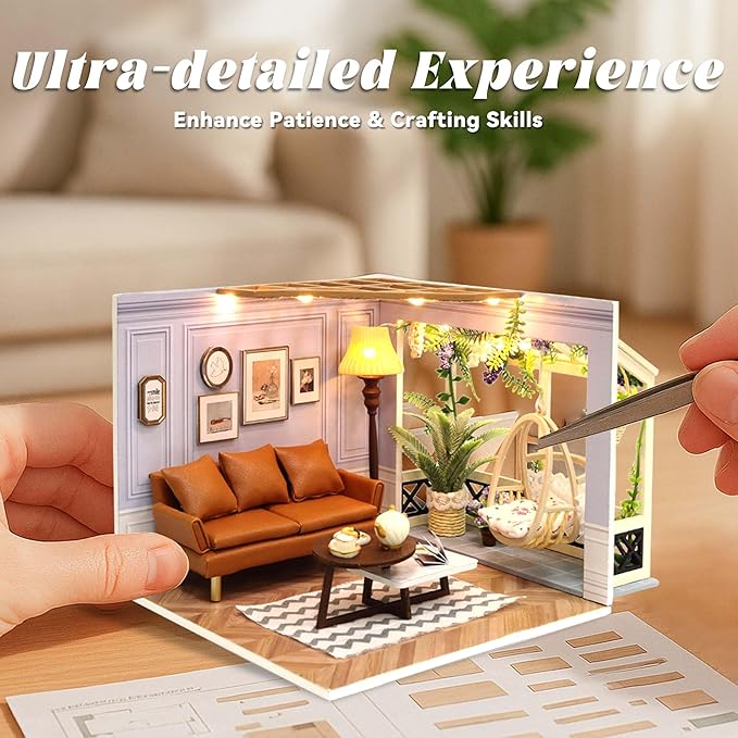 Flever DIY Miniature House Kit, Tiny Home Kit with LED Light, Mini House Build Craft Kits for Adults and Teens, Home Decor Creative Gift for Family/Friends(Warm Moment)