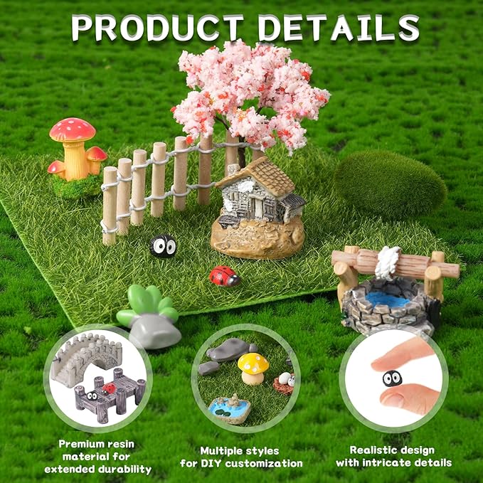 42 Pcs Jumping Spider Enclosure Accessories, Fairy House Accessories Including Resin Animals Miniature Figurines Micro Landscape Ornaments, Zen Garden Terrarium Accessories for Jumping Spider Decor