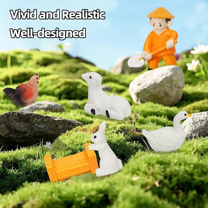 30pcs Mini Farm Animals Figurines Playset, Mini Resin Figurines for Fairy Garden Accessories, Garden Lawn Landscape Decor, Dollhouse, Succulents & Home Decoration