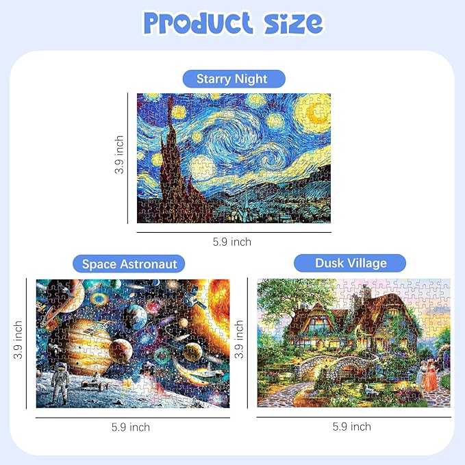 234-Piece Mini Puzzles for Adults & Kids, 6" x 4" Small Puzzles - 3 Pack Starry Night Astronaut Dusk Village Theo Klein Capsule Tube