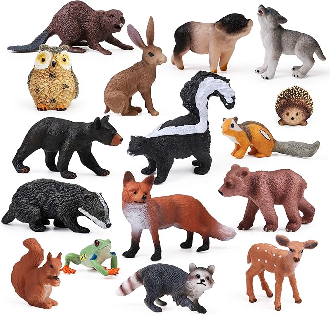16PCS Forest Animals Baby Figures, Woodland Creatures Figurines, Miniature Toys Cake Toppers Cupcake Toppers Birthday Gift for Kids